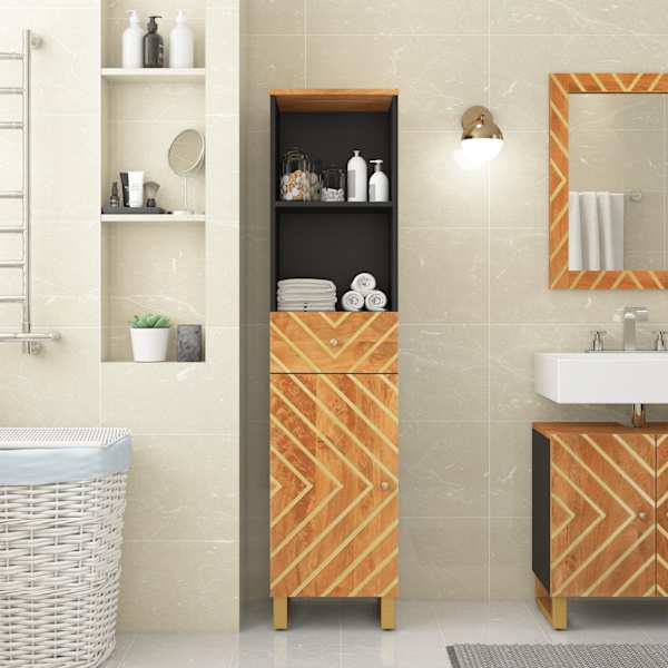 Vannitoakapp, pruun ja must, 38 × 33,5 × 160 cm, mangopuit