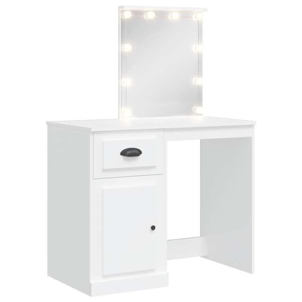 LED-valgustusega tualettlaud, valge, 90 × 42 × 132,5 cm