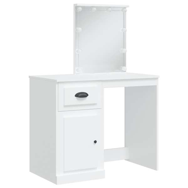 LED-valgustusega tualettlaud, valge, 90 × 42 × 132,5 cm