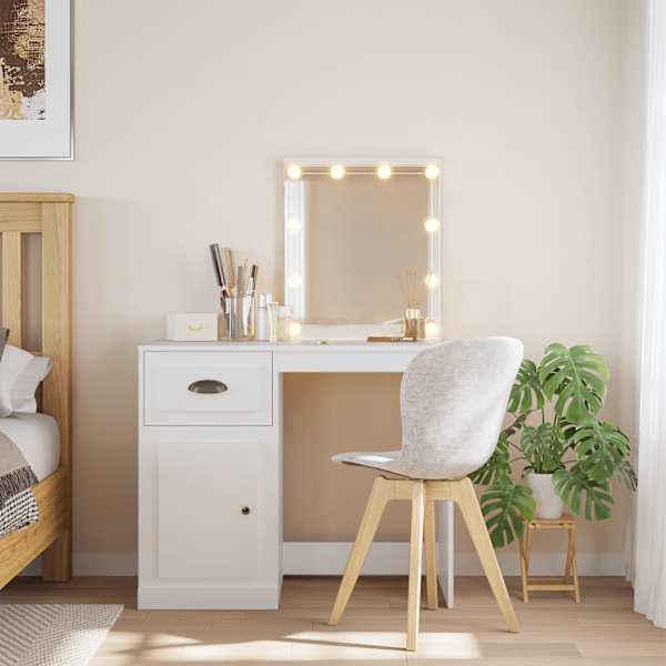 LED-valgustusega tualettlaud, valge, 90 × 42 × 132,5 cm