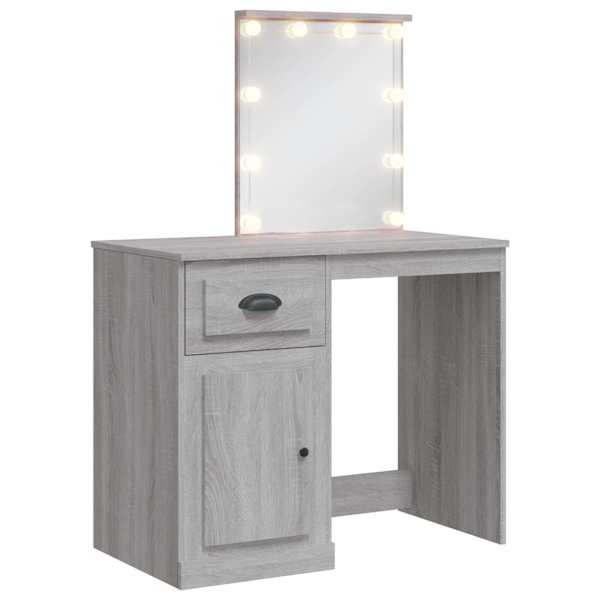 LED-valgustusega tualettlaud, hall Sonoma tamm, 90 × 42 × 132,5 cm
