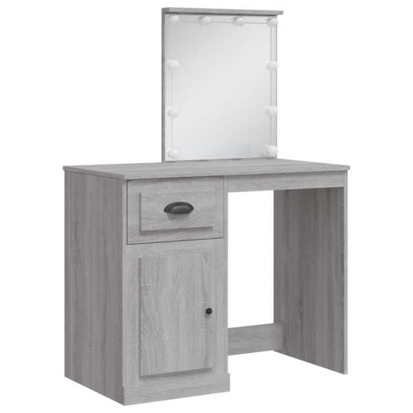 LED-valgustusega tualettlaud, hall Sonoma tamm, 90 × 42 × 132,5 cm