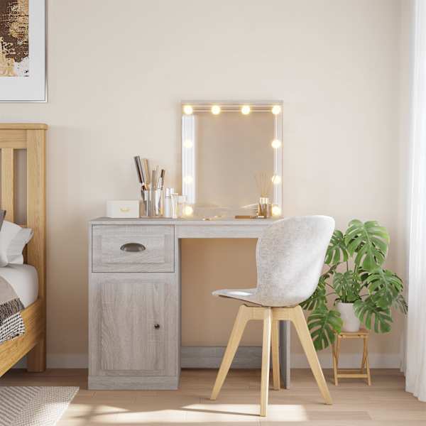 LED-valgustusega tualettlaud, hall Sonoma tamm, 90 × 42 × 132,5 cm