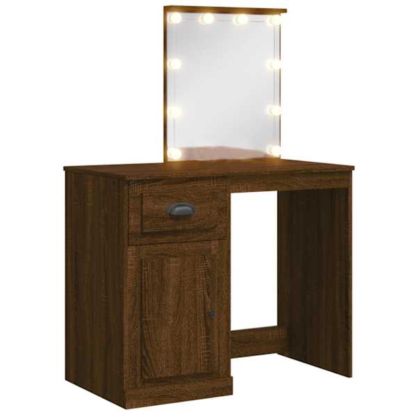 LED-valgustusega tualettlaud, pruun tamm, 90 × 42 × 132,5 cm
