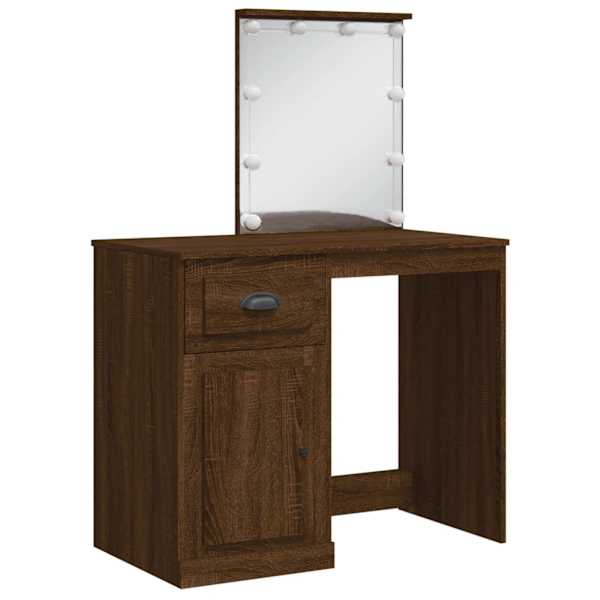 LED-valgustusega tualettlaud, pruun tamm, 90 × 42 × 132,5 cm