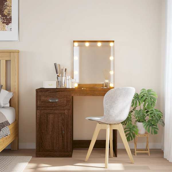 LED-valgustusega tualettlaud, pruun tamm, 90 × 42 × 132,5 cm
