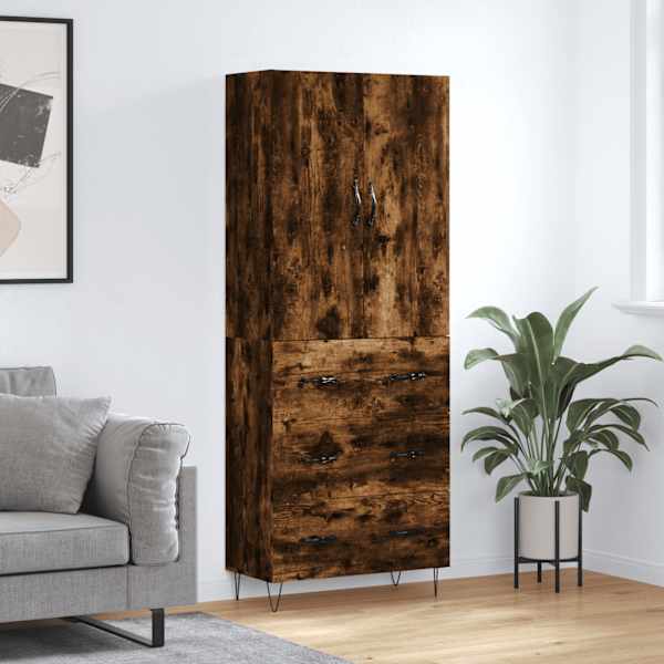 Kõrge kapp, suitsutatud tamm, 69,5 × 34 × 180 cm, tehispuit