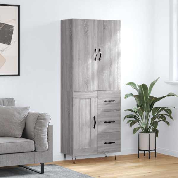Kõrge kapp, hall Sonoma tamm, 69,5 × 34 × 180 cm, tehispuit