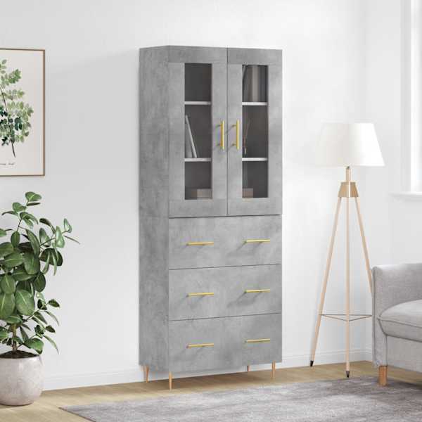 Kõrge kapp, betoonhall, 69,5 × 34 × 180 cm,tehispuit