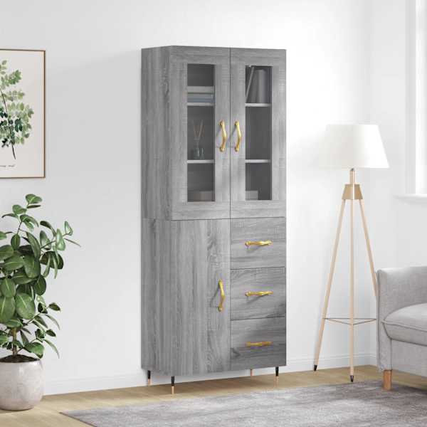 Kõrge kapp, hall Sonoma tamm, 69,5 × 34 × 180 cm, tehispuit