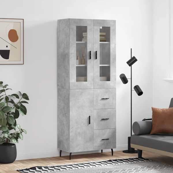 Kõrge kapp, betoonhall, 69,5 × 34 × 180 cm,tehispuit