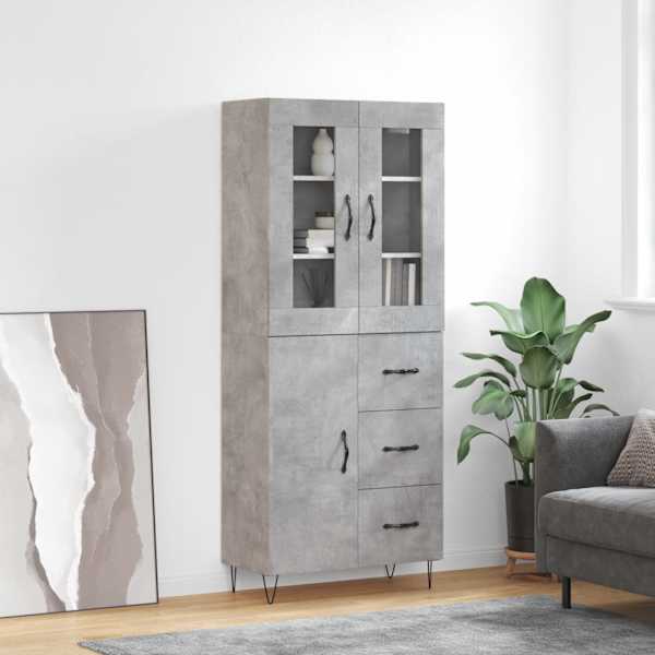 Kõrge kapp, betoonhall, 69,5 × 34 × 180 cm,tehispuit