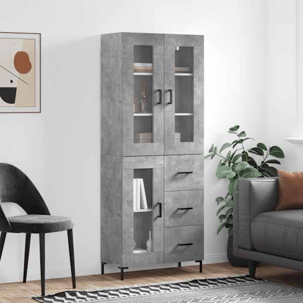 Kõrge kapp, betoonhall, 69,5 × 34 × 180 cm,tehispuit