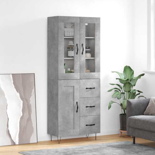 Kõrge kapp, betoonhall, 69,5 × 34 × 180 cm,tehispuit