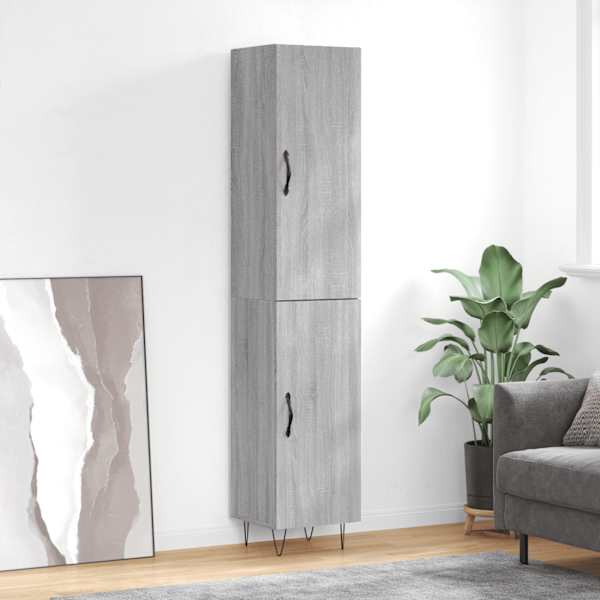 Kõrge kapp, hall Sonoma tamm, 34,5 × 34 × 180 cm, tehispuit