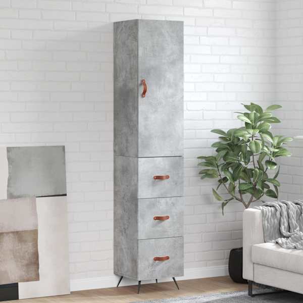 Kõrge kapp, betoonhall, 34,5 × 34 × 180 cm, tehispuit