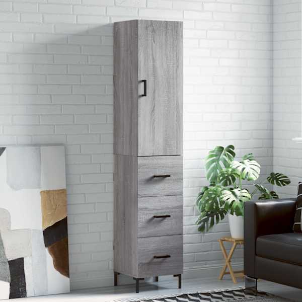 Kõrge kapp, hall Sonoma tamm, 34,5 × 34 × 180 cm, tehispuit