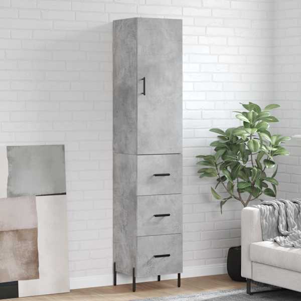 Kõrge kapp, betoonhall, 34,5 × 34 × 180 cm, tehispuit