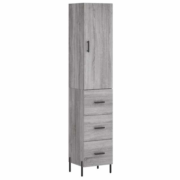 Kõrge kapp, hall Sonoma tamm, 34,5 × 34 × 180 cm, tehispuit