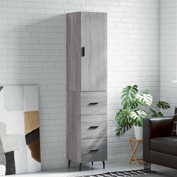Kõrge kapp, hall Sonoma tamm, 34,5 × 34 × 180 cm, tehispuit