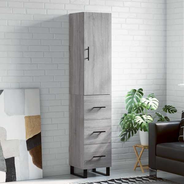 Kõrge kapp, hall Sonoma tamm, 34,5 × 34 × 180 cm, tehispuit