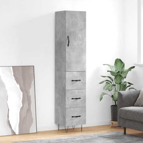 Kõrge kapp, betoonhall, 34,5 × 34 × 180 cm, tehispuit