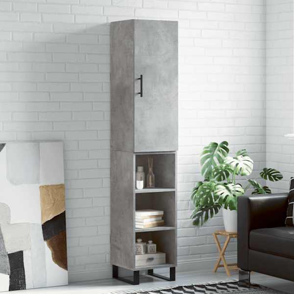 Kõrge kapp, betoonhall, 34,5 × 34 × 180 cm, tehispuit