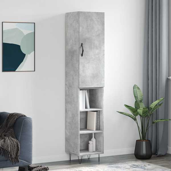 Kõrge kapp, betoonhall, 34,5 × 34 × 180 cm, tehispuit