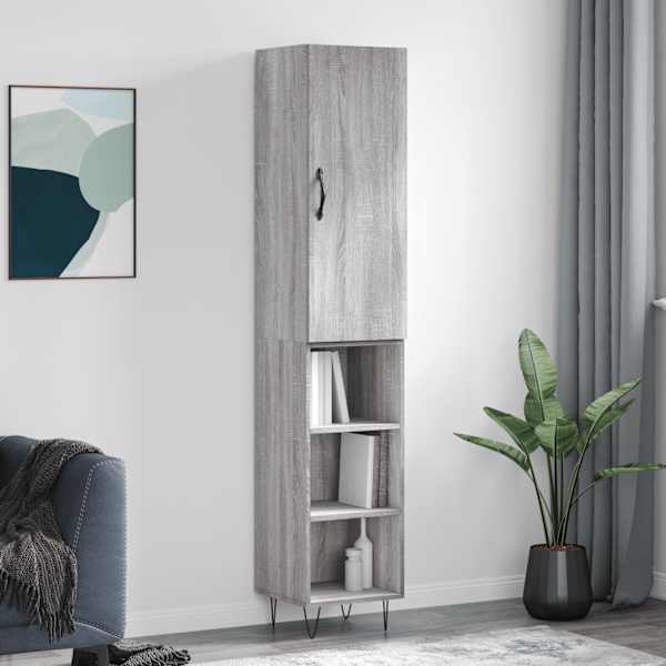 Kõrge kapp, hall Sonoma tamm, 34,5 × 34 × 180 cm, tehispuit
