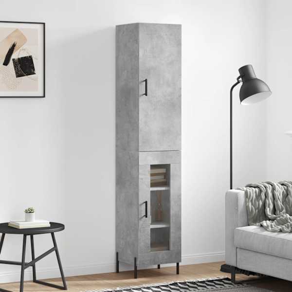 Kõrge kapp, betoonhall, 34,5 × 34 × 180 cm, tehispuit