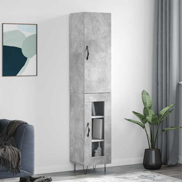 Kõrge kapp, betoonhall, 34,5 × 34 × 180 cm, tehispuit