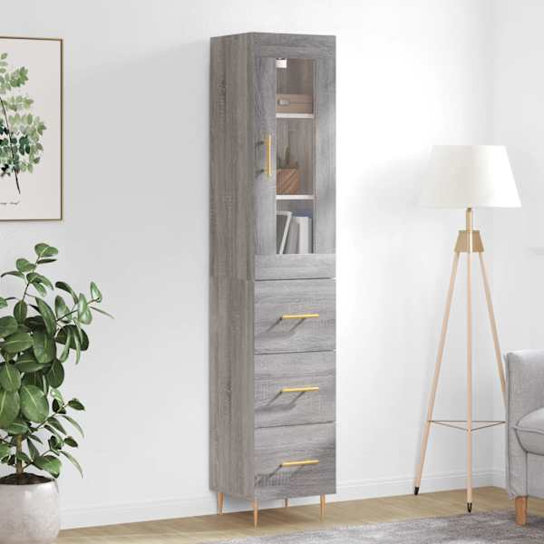 Kõrge kapp, hall Sonoma tamm, 34,5 × 34 × 180 cm, tehispuit