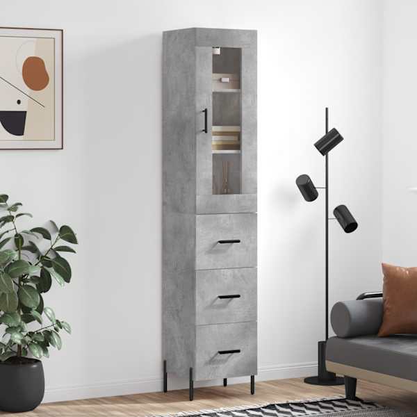 Kõrge kapp, betoonhall, 34,5 × 34 × 180 cm, tehispuit