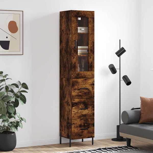 Kõrge kapp, suitsutatud tamm, 34,5 × 34 × 180 cm, tehispuit