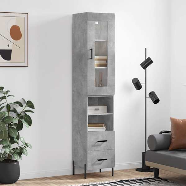 Kõrge kapp, betoonhall, 34,5 × 34 × 180 cm, tehispuit