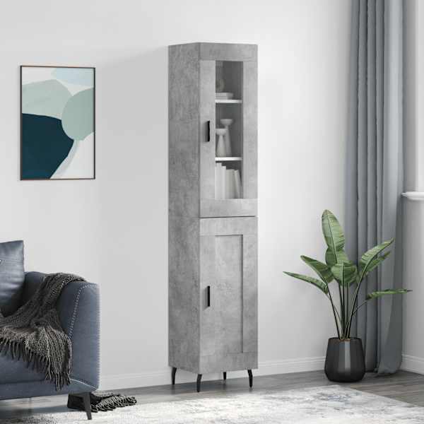Kõrge kapp, betoonhall, 34,5 × 34 × 180 cm, tehispuit