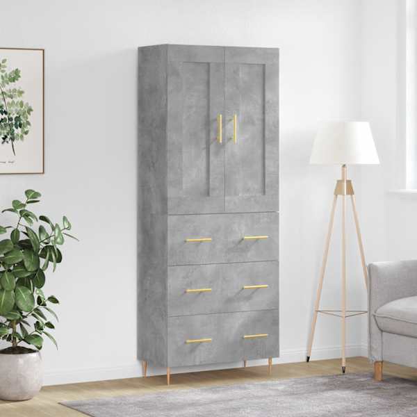Kõrge kapp, betoonhall, 69,5 × 34 × 180 cm,tehispuit