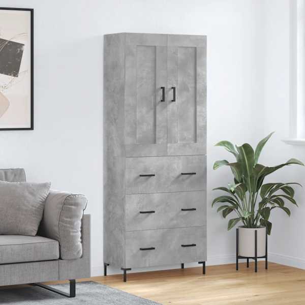 Kõrge kapp, betoonhall, 69,5 × 34 × 180 cm,tehispuit