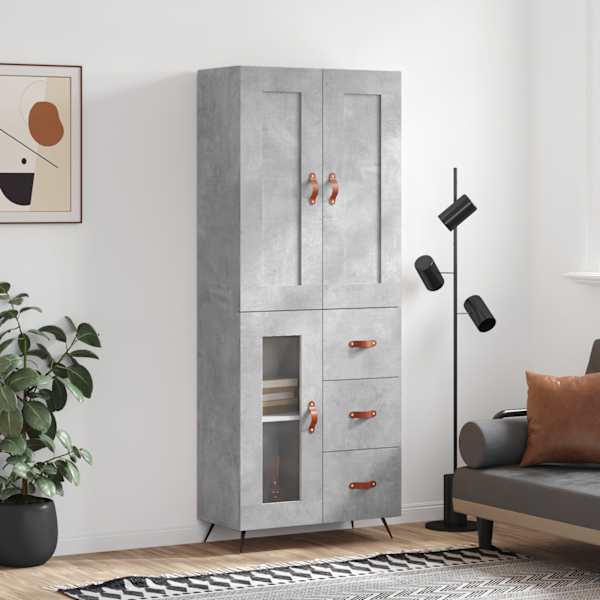 Kõrge kapp, betoonhall, 69,5 × 34 × 180 cm,tehispuit