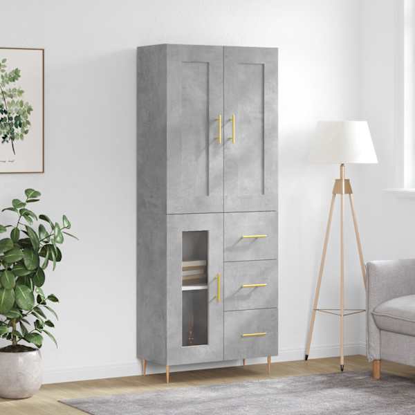 Kõrge kapp, betoonhall, 69,5 × 34 × 180 cm,tehispuit