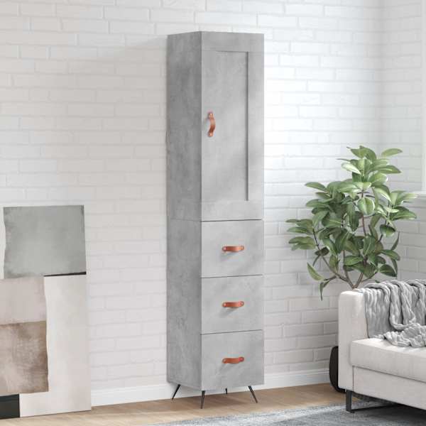 Kõrge kapp, betoonhall, 34,5 × 34 × 180 cm, tehispuit