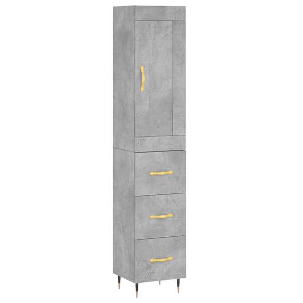 Kõrge kapp, betoonhall, 34,5 × 34 × 180 cm, tehispuit