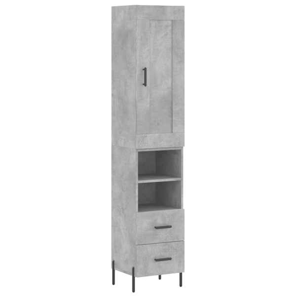 Kõrge kapp, betoonhall, 34,5 × 34 × 180 cm, tehispuit