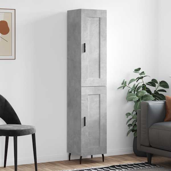 Kõrge kapp, betoonhall, 34,5 × 34 × 180 cm, tehispuit