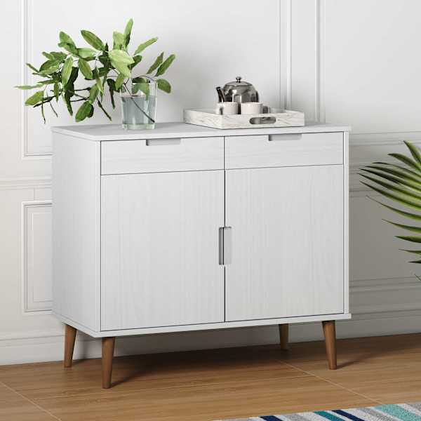 Puhvetkapp "MOLDE", valge, 90 × 40 × 80 cm, männipuit