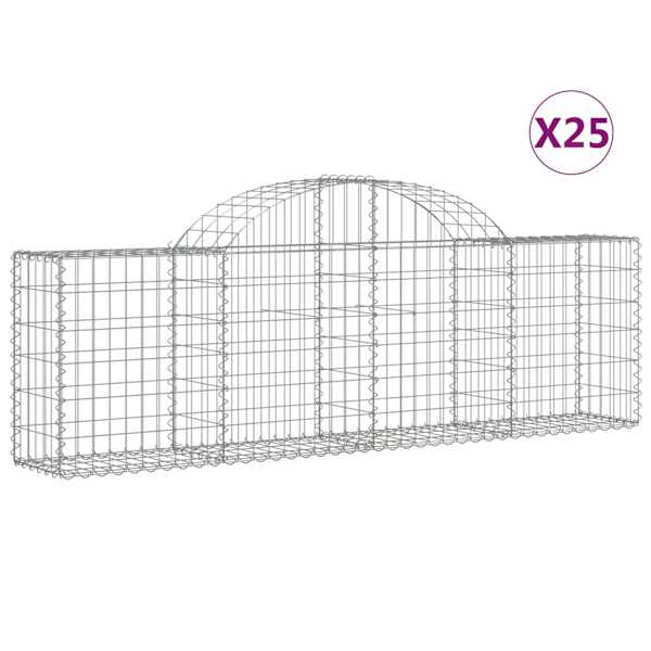 Kaarekujuline gabioonkorv 200 × 30 × 60/80 cm, tsingitud raud – hõbedane – 25 tk
