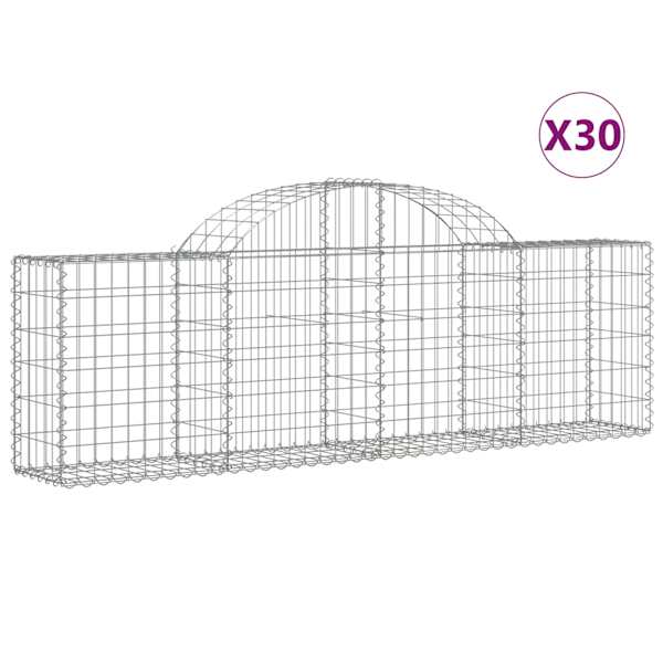 Kaarekujuline gabioonkorv 200 × 30 × 60/80 cm, tsingitud raud – hõbedane – 30 tk