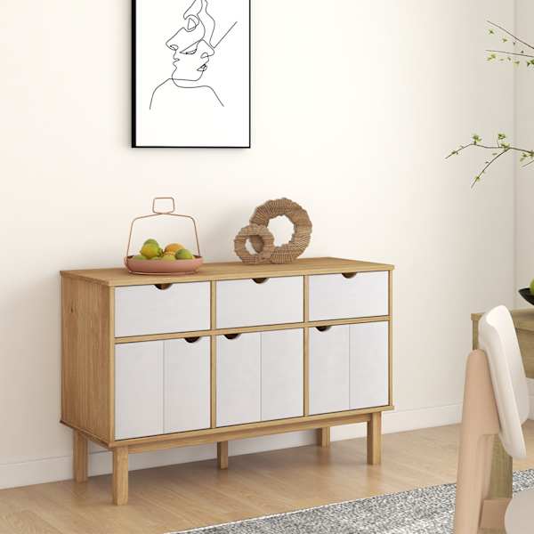 Puhvetkapp "OTTA", pruun ja valge, 114 × 43 × 73,5 cm, männipuit