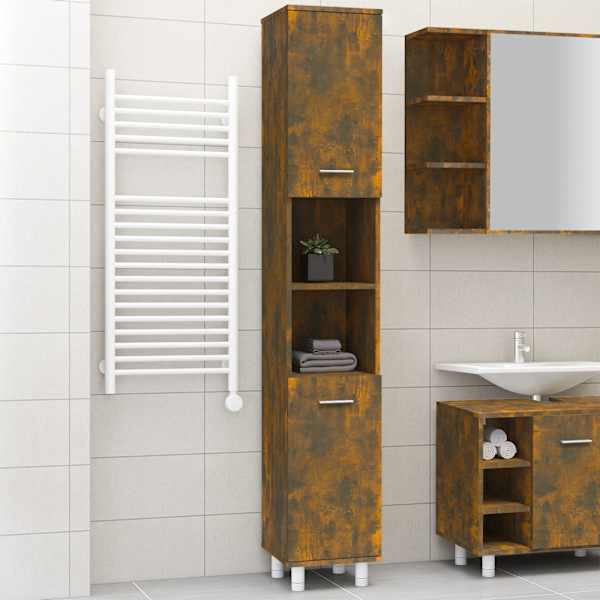 Vannitoakapp, suitsutatud tamm, 30 × 30 × 179 cm, tehispuit