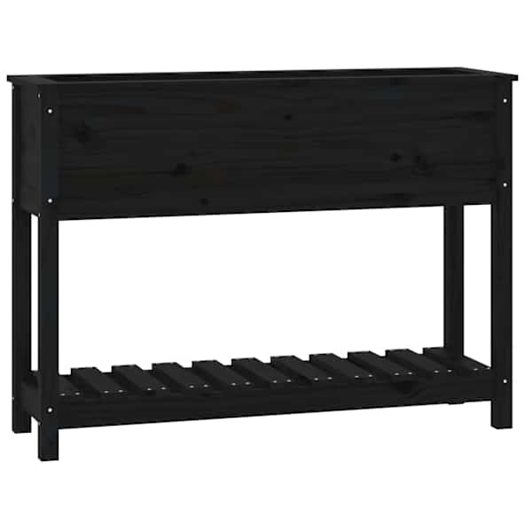 Taimekast riiuliga 111,5 × 34,5 × 81 cm, täismännipuit – must